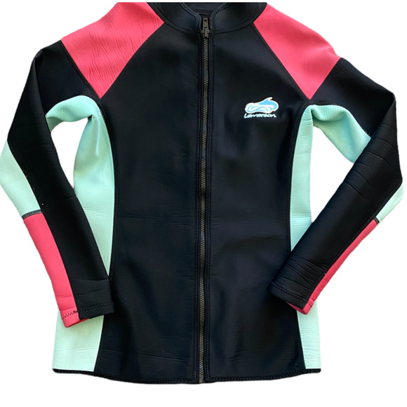 Lemorecn women's pink and mint long sleeve wetsuit top size 10